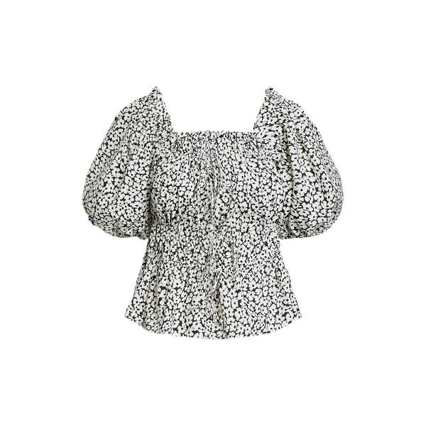 Floral Cotton Blouson-Sleeve Top