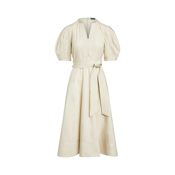 Handkerchief Cotton Puffed-Sleeve Dress