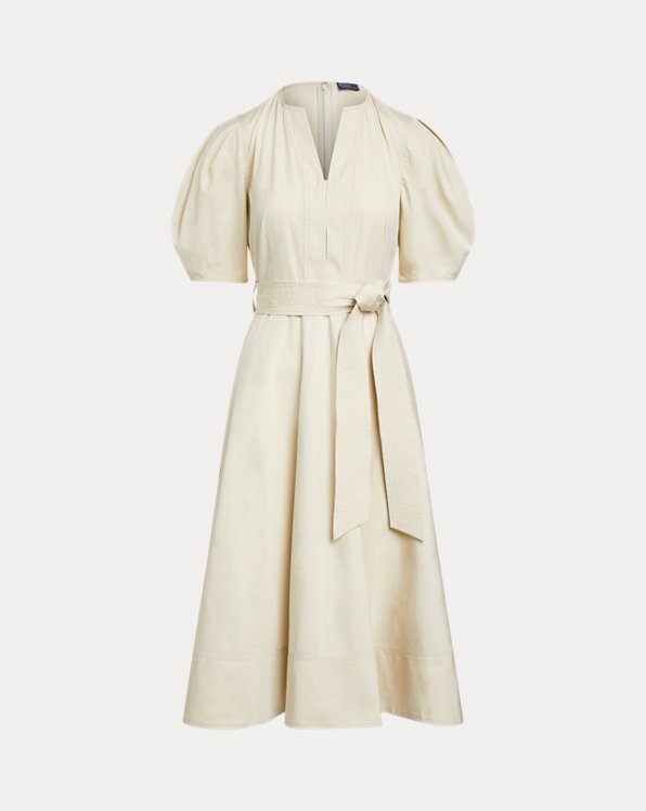 Handkerchief Cotton Puffed-Sleeve Dress