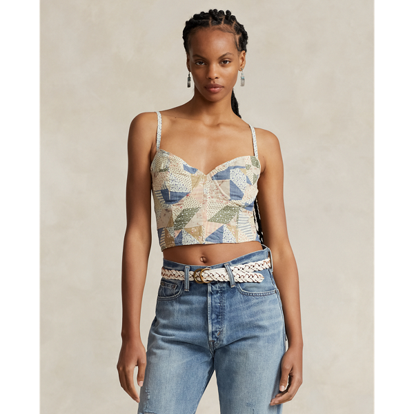 Patchwork-Motif Cotton Bustier