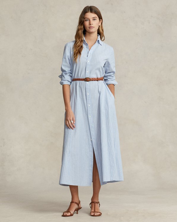 Belted Striped Linen-Cotton Shirtdress