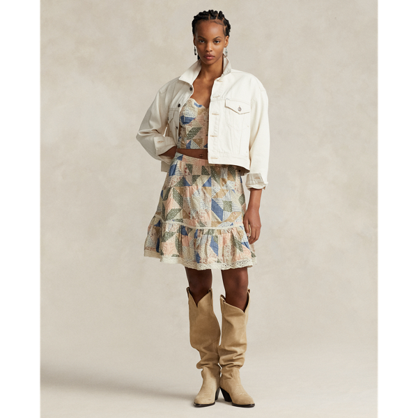 Patchwork-Print Cotton A-Line Skirt