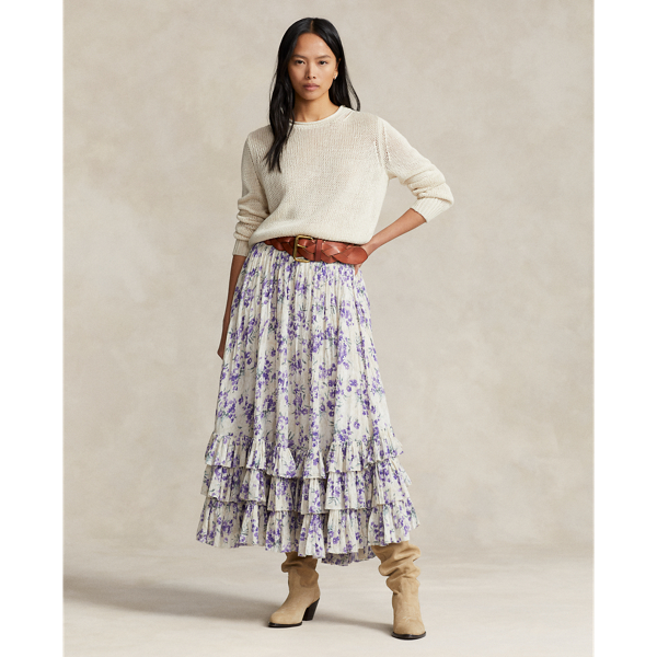 Ruffled Crinkled Cotton Gauze Maxiskirt