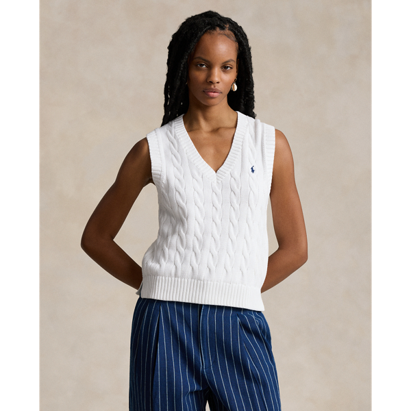 Cable-Knit Cotton V-Neck Jumper Vest