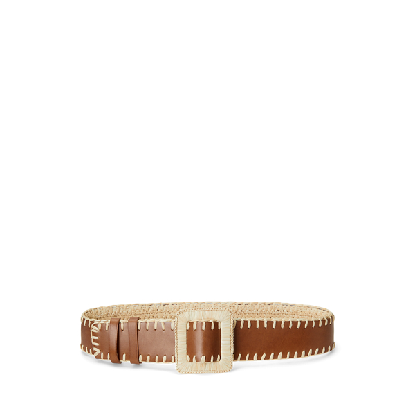 Reversible Raffia-Leather Belt