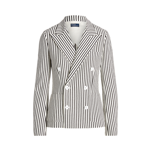 Striped Knit Double-Breasted Blazer