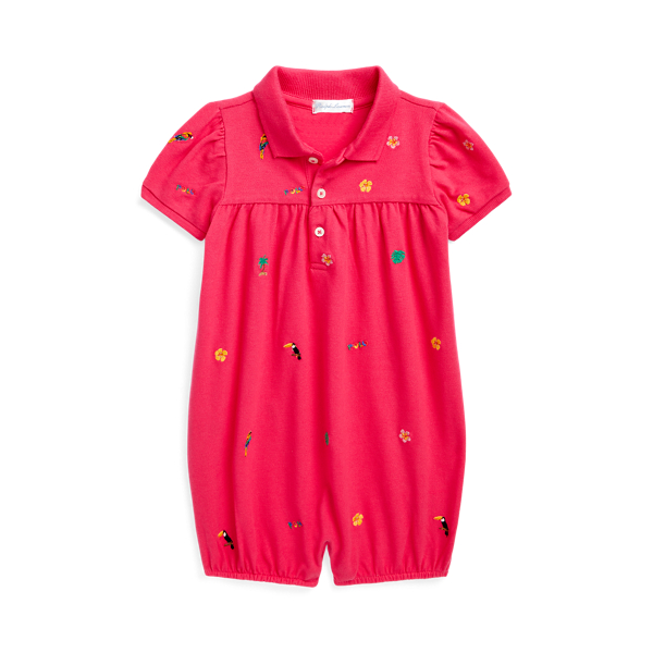 Tropical-Embroidery Mesh Polo Shortall Baby Girl 1