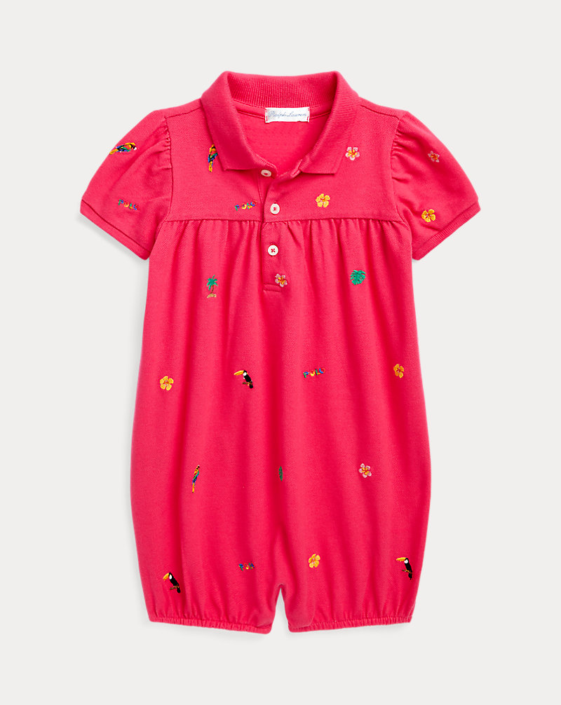 Tropical-Embroidery Mesh Polo Shortall Baby Girl 1