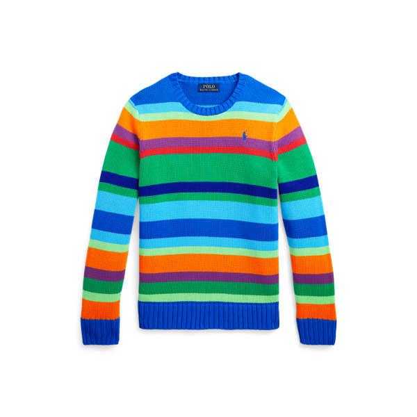 Pull col rond en coton rayé