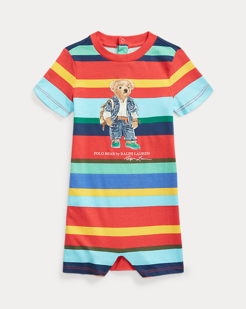 Polo Bear Striped Cotton Shortall Baby Boy 1