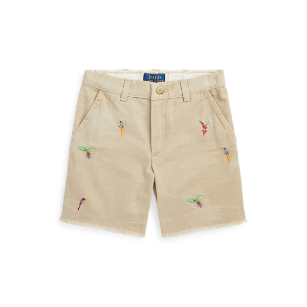 Parrot-Embroidered Cotton Chino Short