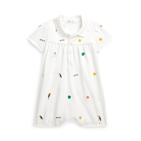 Tropical-Embroidery Mesh Polo Shortall Baby Girl 1