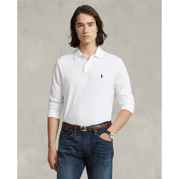 Slim Fit Mesh Long-Sleeve Polo