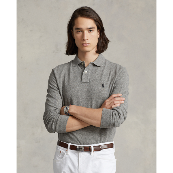 Slim Fit Mesh Long-Sleeve Polo