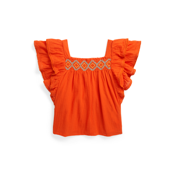 Ruffled Cotton Gauze Top