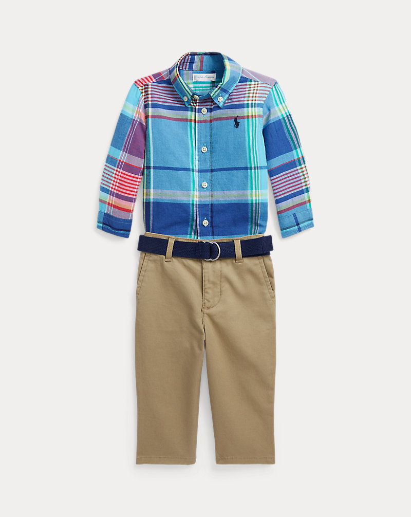 Camisa Madras,&#44; cinto e calças chino Bebé (menino) 1