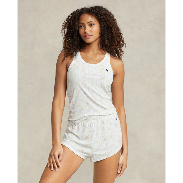 Polo Ralph Lauren Pointelle Tank Shorts PJ Set- Egret