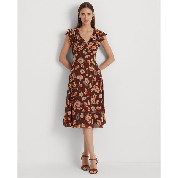 Women's Orange Floral Dresses & Jumpsuits