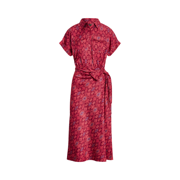 Geo-Print Shantung Tie-Waist Dress for Women | Ralph Lauren® UK