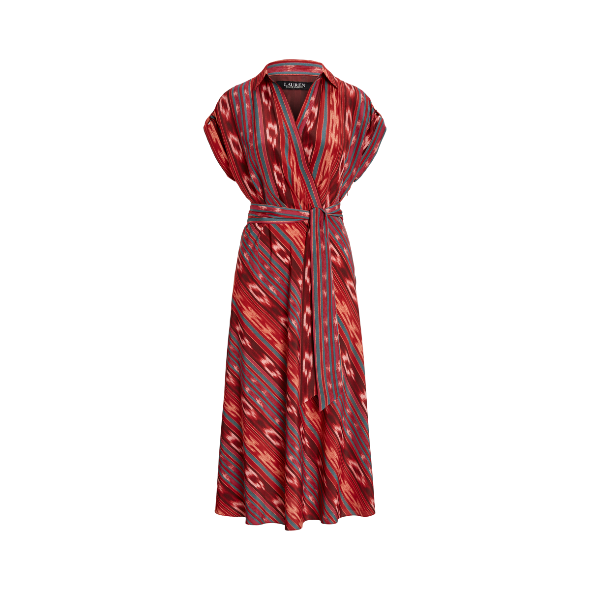 Geo Stripe Belted Crepe Dress Ralph Lauren