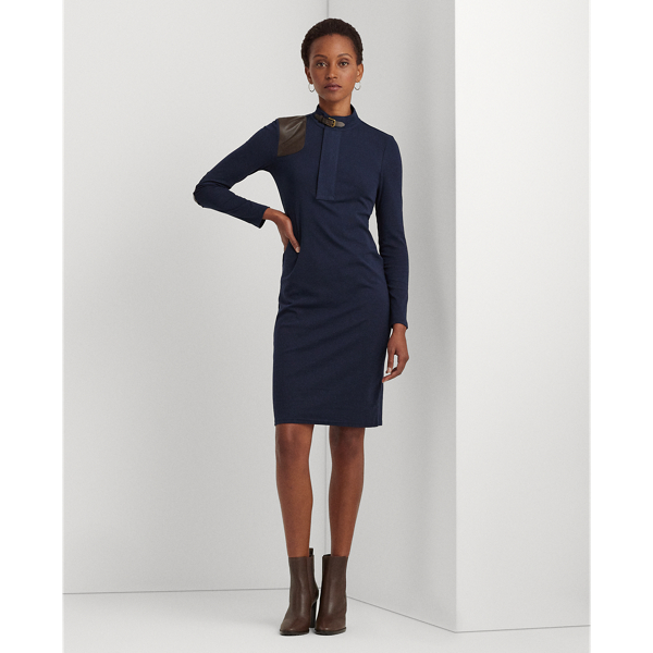 Faux Leather-Trim Stretch-Cotton Dress