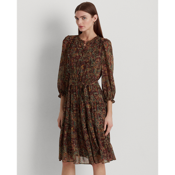 Floral Belted Crinkle Georgette Dress