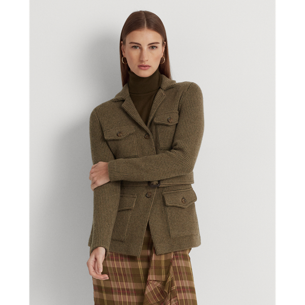 Belted Tweed Jacquard Blazer
