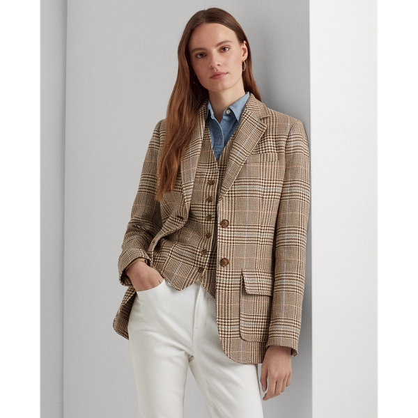 Blazer tweed algodão e linho xadrez