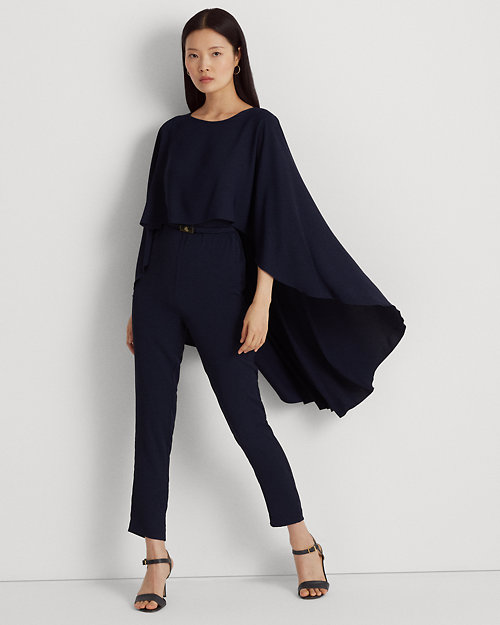 Belted Cape Georgette Jumpsuit