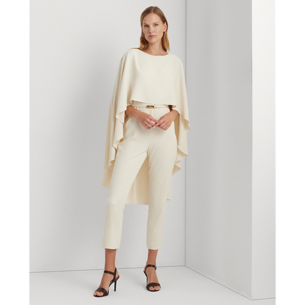 Statement Navy Ombre Wrap Jumpsuit with Beaded Floral Georgette Top, Silk Pant & Sheer Organza Cape