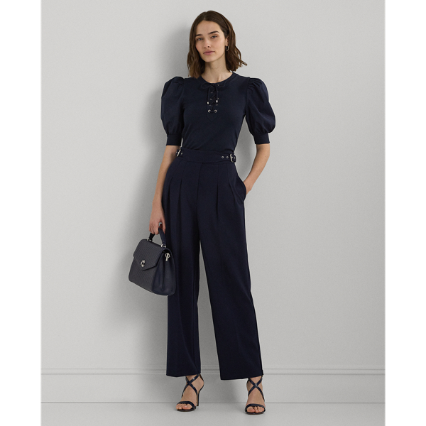 Belted Pleated Ponte Cropped Trouser