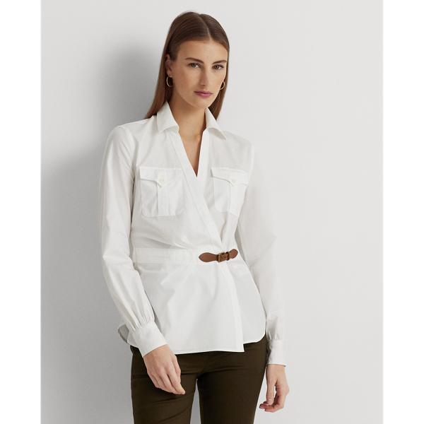 Ralph Lauren Women's Twist Front Cotton Broadcloth Shirt Green Size 8
