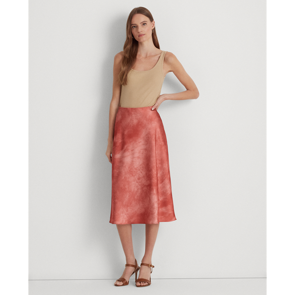 Tie-Dye-Print Satin Skirt