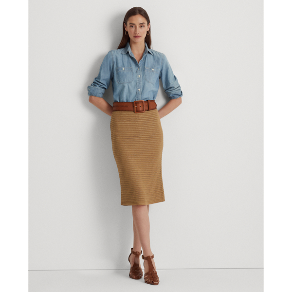 Metallic Cotton-Blend Knit Pencil Skirt