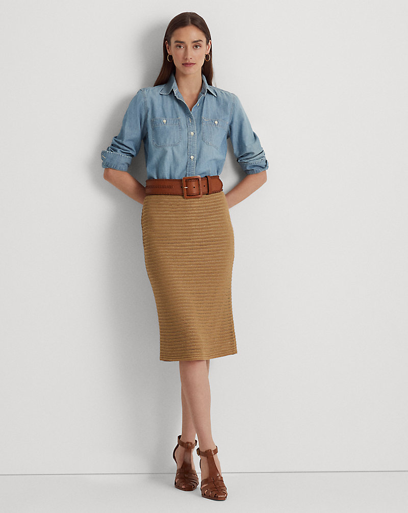 Metallic Cotton-Blend Knit Pencil Skirt Lauren 1