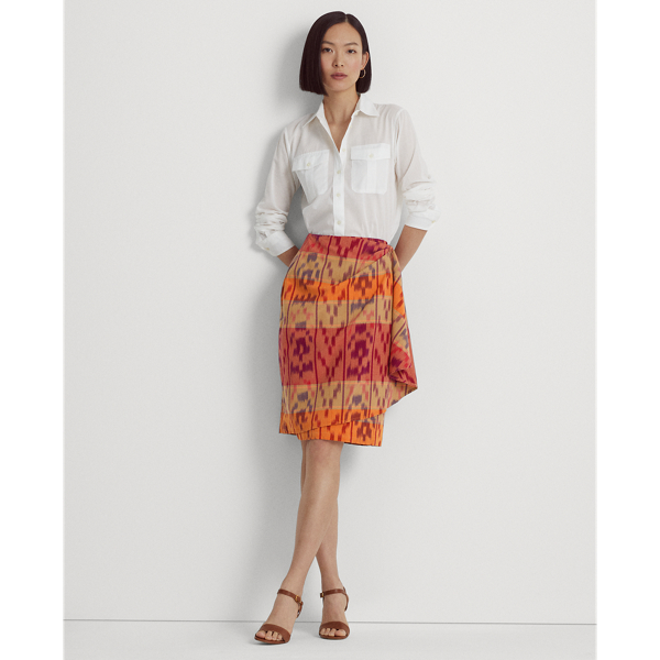 Geo-Motif Cotton-Linen Wrap Skirt