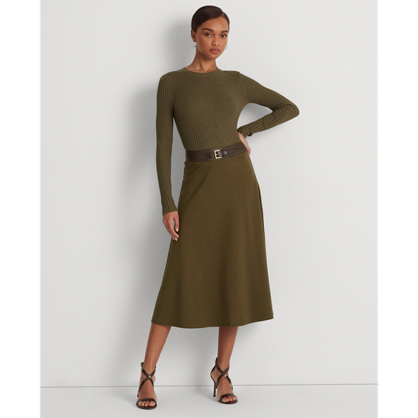Buckle-Trim Ponte A-Line Skirt