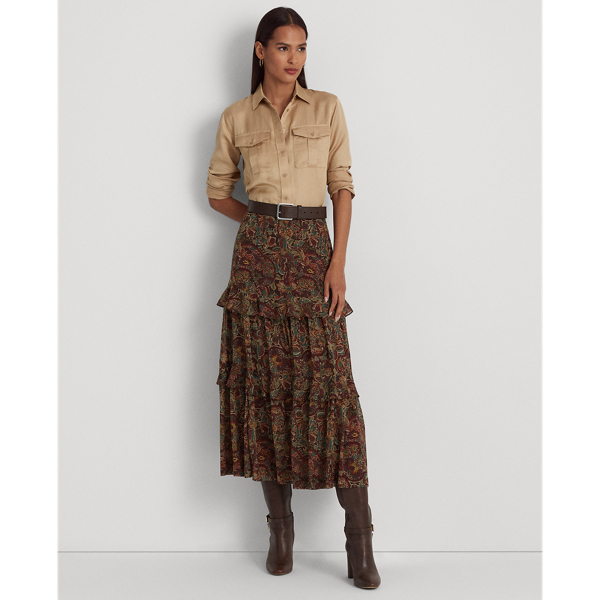 Floral Crinkle Georgette Tiered Skirt