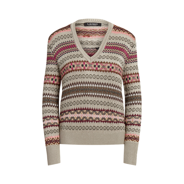 V neck sales fair isle jumper