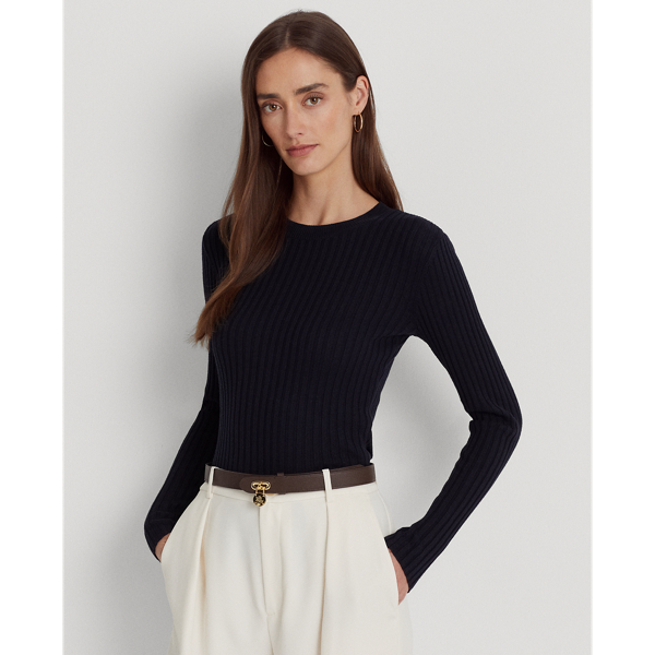 Pull en maille côtelée de soie mélangée