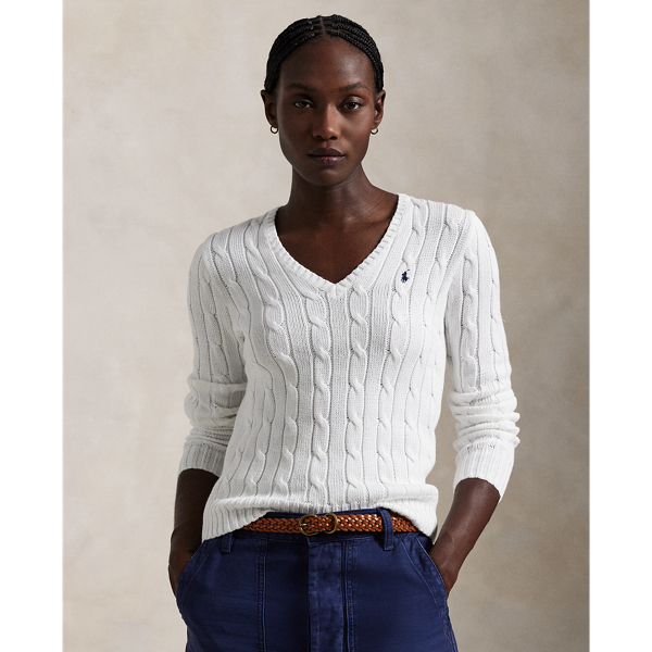 Cable-Knit Cotton V-Neck Jumper