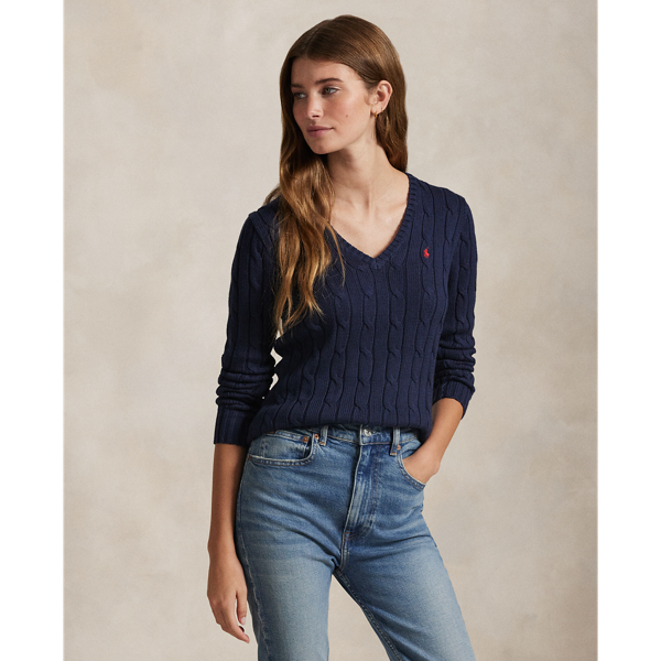 Cable-Knit Cotton V-Neck Jumper