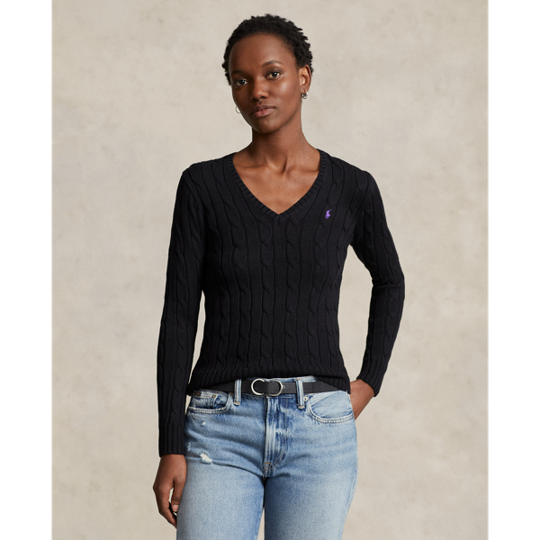 Cable-Knit Cotton V-Neck Sweater