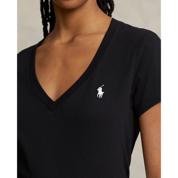 Cotton Jersey V Neck T Shirt