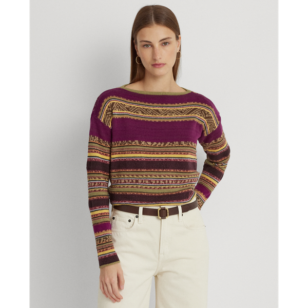Geo-Striped Cotton-Linen Jumper