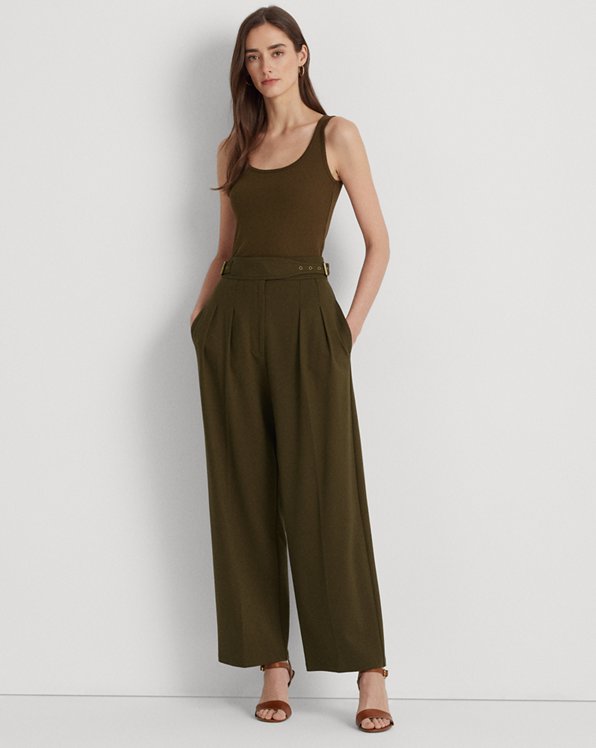 Belted Pleated Ponte Cropped Pant