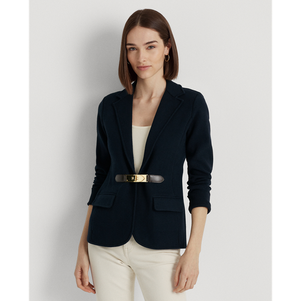 Buckle-Trim Cotton-Blend Knit Blazer