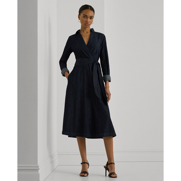 Robe mi-longue manches longues en denim Lauren 1