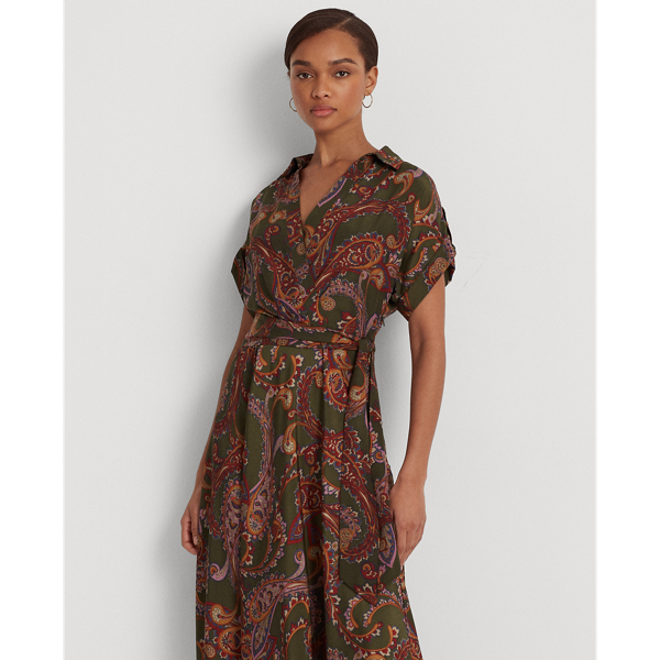 Paisley Belted Crepe Dress for Women