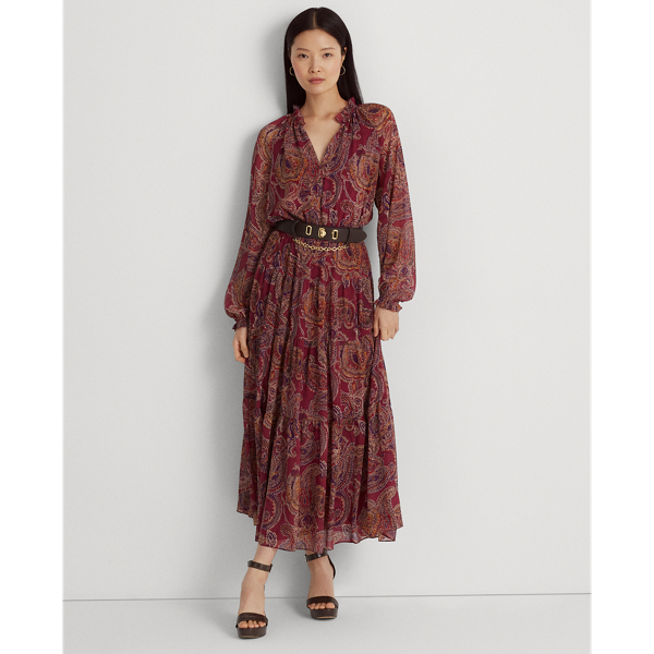 Robe motif cachemire georgette froissée
